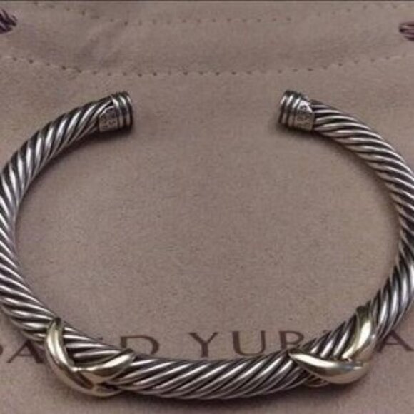 David Yurman Double X Bracelet w Gold. 5mm - Picture 3 of 4